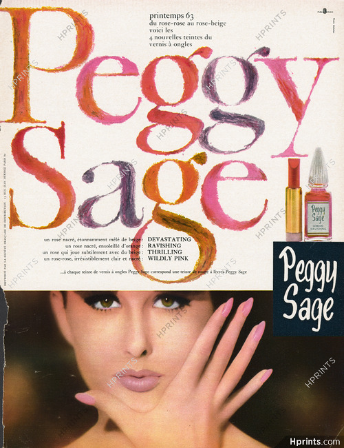 Peggy Sage (Cosmetics) 1963 Lipstick, Nail Enamel, Photo Moisdon