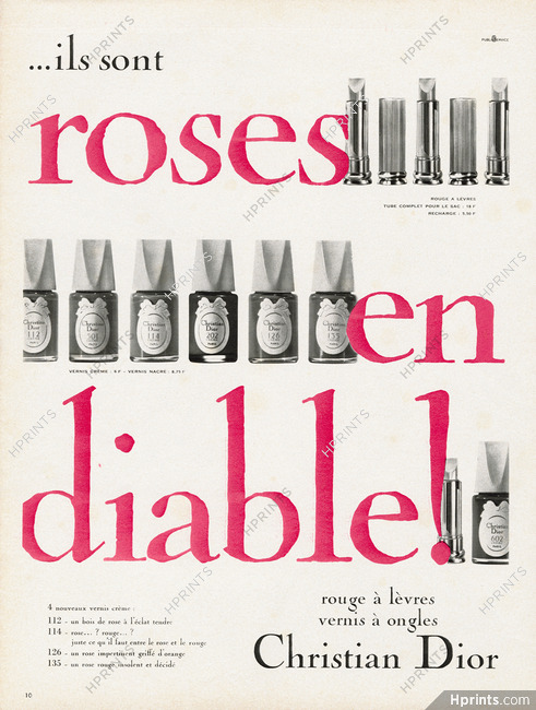 Christian Dior (Cosmetics) 1963 Roses en diable, Lipstick, Nail Polish
