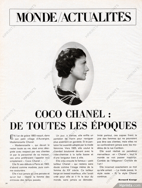 Coco Chanel : de toutes les époques, 1971 - Text by Bernard