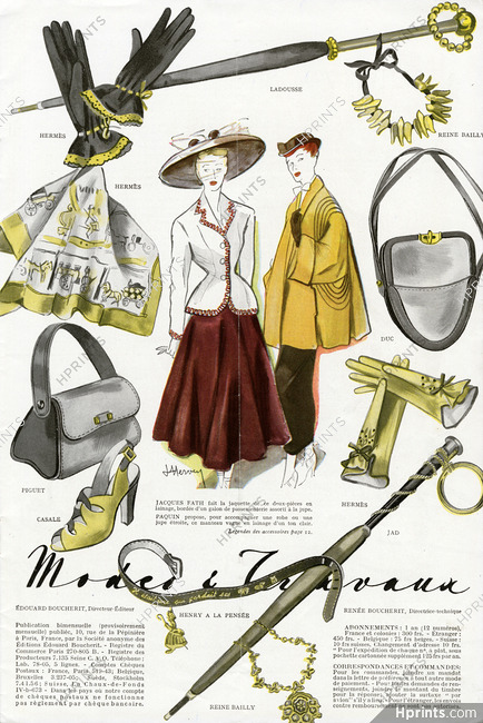 Hermès (gloves & scarf), Reine Bailly, Jad, Ladousse, Duc, Casale 1948 Jacques Fath & Paquin, Jean Hervey