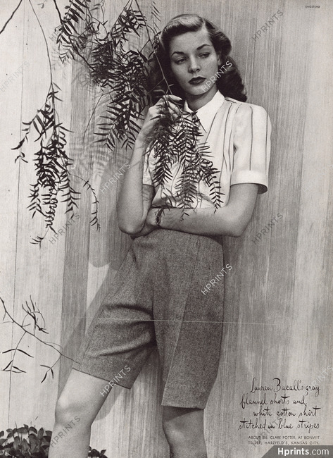 Clare Potter 1944 Gray Flannel Shorts, Lauren Bacall, Photo Engstead