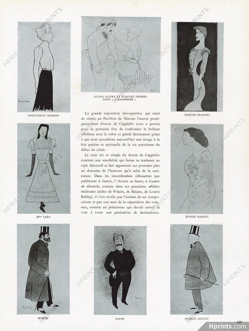 Leonetto Cappiello 1947 Caricatures, Lucien Guitry, Worth, Rouff, Jacques Doucet, Jeanne Hading, Marthe Brandes... Exposition rétrospective