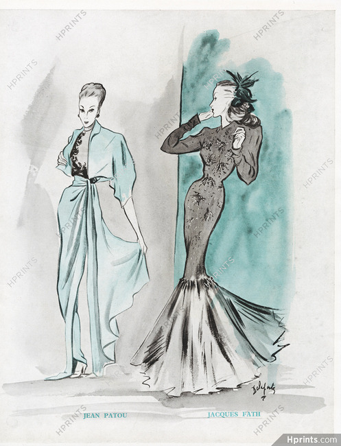 Jean Patou, Jacques Fath 1946 Delaporte, Fashion Illustration