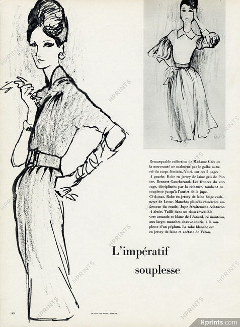 Madame Grès 1959 René Bouché, Robes en laine, Porter Bennett-Gaucherand, Lesur