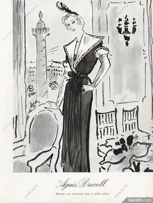 Agnès-Drecoll 1950 Robe à tablier plissé, Place Vendôme