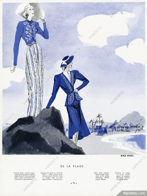 Nina Ricci 1938 Pyjama de plage, Tailleur de plage, Léon Bénigni