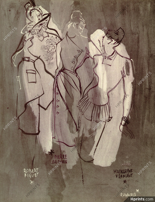 Suzanne Runacher 1946 Robert Piguet, Pierre Balmain, Madeleine Vramant
