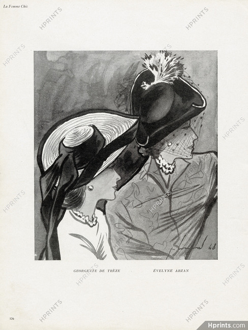 Georgette de Trèze, Evelyne Arzan 1948 Hats, Pierre Louchel