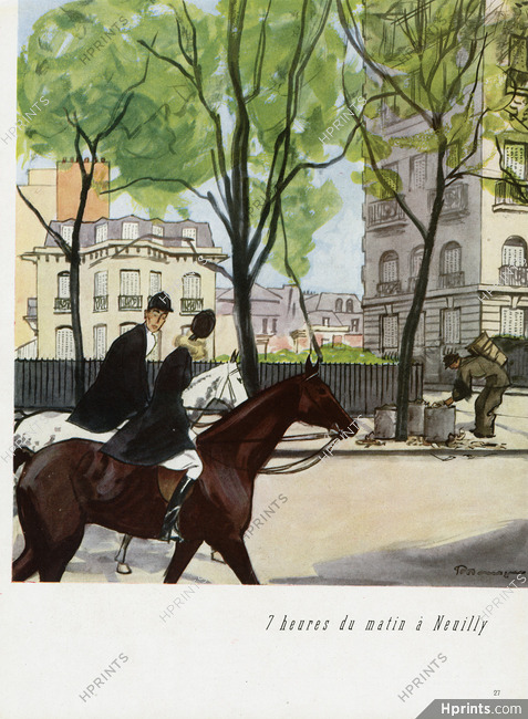 Pierre Mourgue 1947 "7 heures du matin à Neuilly" Horse riding