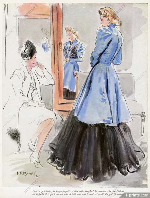 Jeanne Lanvin 1939 Longue jacquette sur une robe de tulle noir, René Bouché