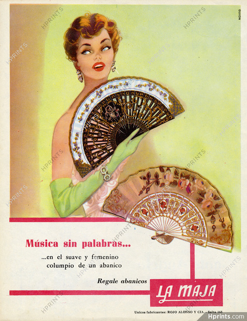 La Maja (Abanicos) 1955 Hand Fan, Rojo Alonso y Cia, Argentina