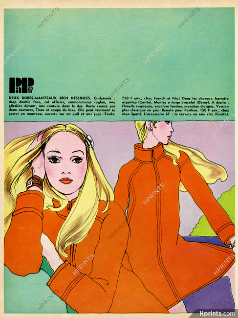Antonio Lopez 1967 Robe-manteau Fouks, Fashion Illustration