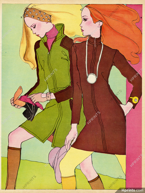 Antonio Lopez 1967 Robe-manteau, Jacques Delahaye, Fashion Illustration