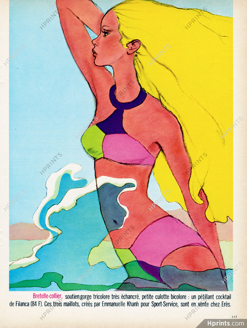 Antonio Lopez 1967 Emmanuelle Khanh, Swimwear, Fashion Illustration
