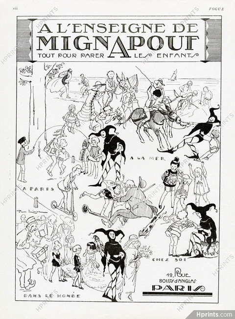 Mignapouf (Department store) 1926 Children's fashion, Pulcinella