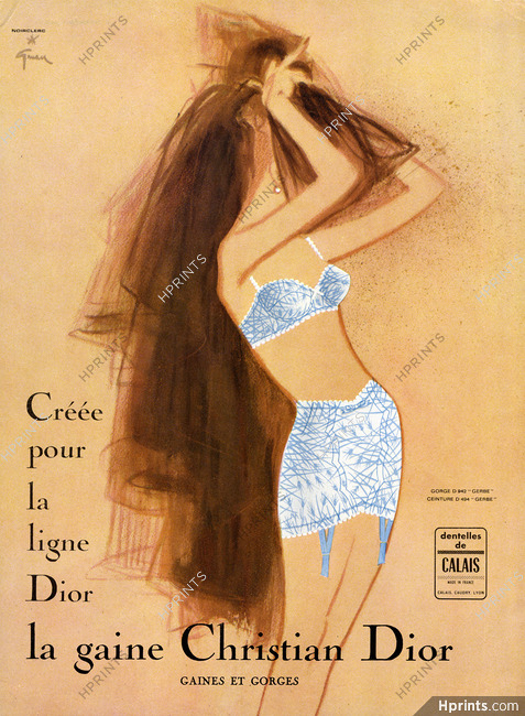 Christian Dior (Lingerie) 1964 René Gruau, Girdle, Bra - Gorge D942, Ceinture D494 "Gerbe", Dentelles de Calais