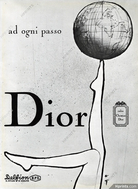 Christian Dior (Lingerie) 1965 Stockings, Delfion, René Gruau (italian)