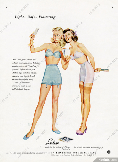 1949 women's US RUBBER girdle bra black slip vintage fashion ad