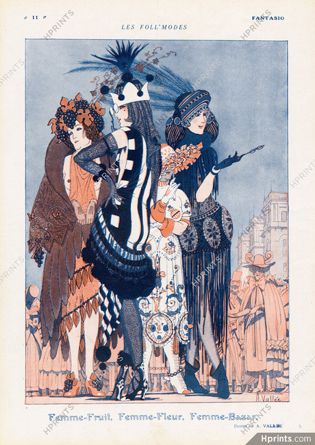 Armand Vallée 1919 "Les Foll'modes" Carnival, Femme-fleur, Femme-fruit, Femme-bazar