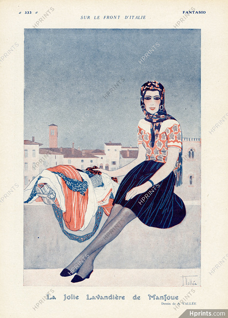 Armand Vallée 1919 "Sur le Front d' Italie" Washerwoman, Mantoue