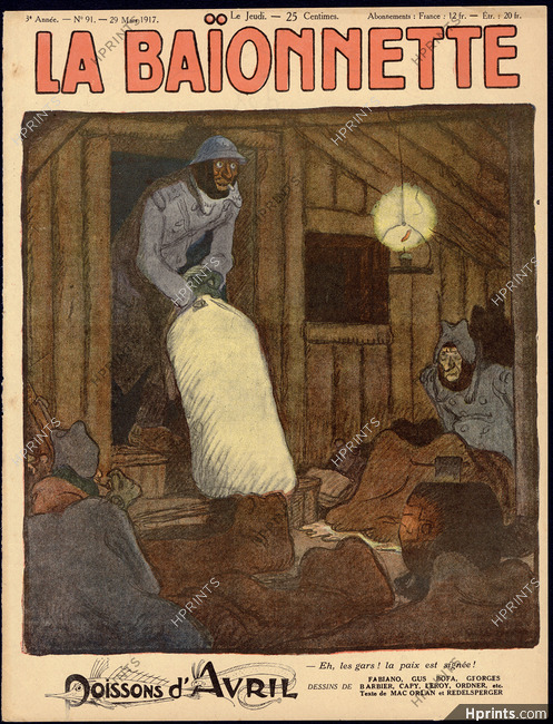 Gus Bofa 1917 "Poissons d'Avril" Soldiers, La Baïonnette Cover