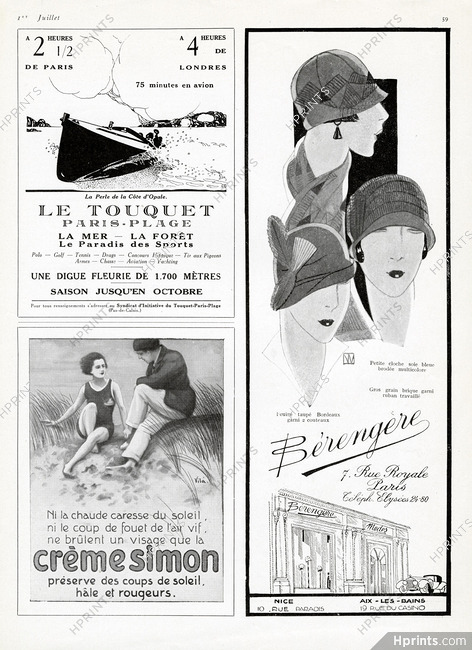 Le Touquet, Crème Simon, Bérengère (Millinery) 1925