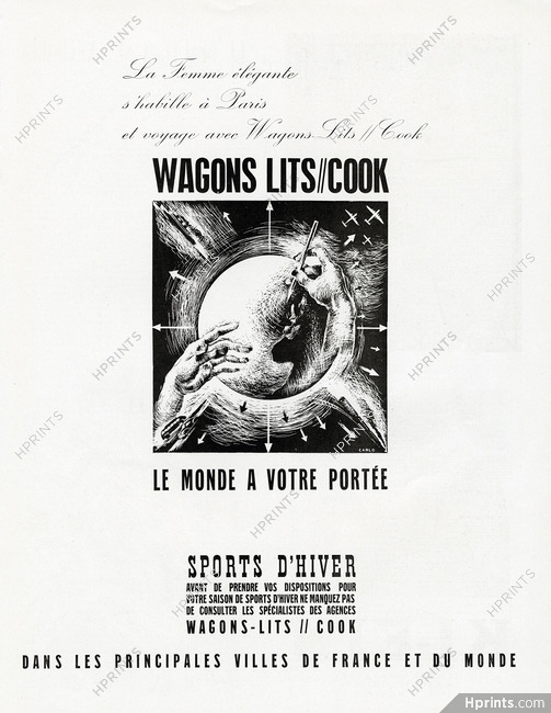 Wagons Lits Cook 1949 Train Company, Signed Carlo