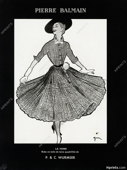 Pierre Balmain 1953 René Gruau, Fashion Illustration