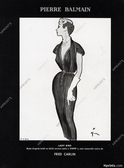 Pierre Balmain 1953 Lady Bird, René Gruau Fashion Illustration