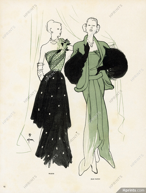 Worth, Jean Patou 1947 Evening Gowns, René Gruau