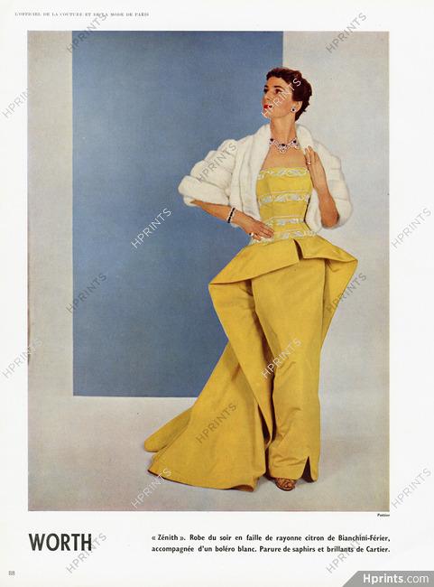 Worth 1951 Evening Gown, Bianchini Férier, Jewels Cartier
