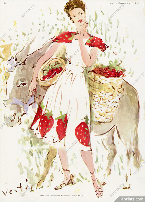 Marcel Vertès 1943 "Strawberries!", Mary Lewis, Donkey