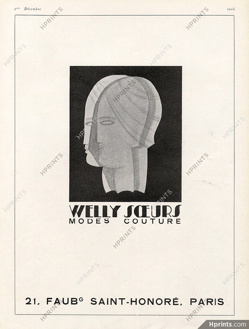 Welly Soeurs (Couture) 1925 Address 21 Faubourg St Honoré, Paris
