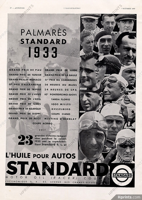 Standard 1933 Borzacchini, Chinetti, Chiron, Nuvolari, Varzi Racing Driver