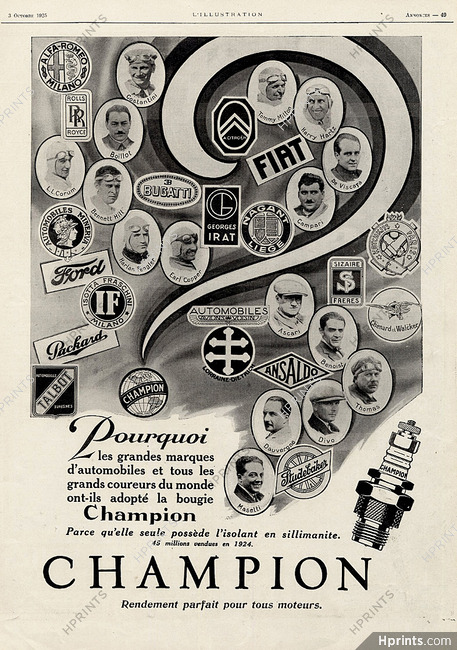 Champion 1925 Earl Cooper, Harlan Fengler, Masetti, Dauvergne, Ascari, Tommy Milton...