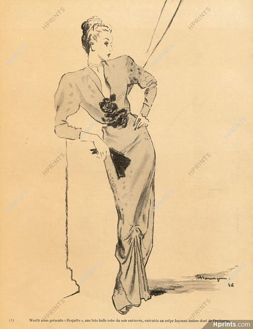 Worth 1946 Pierre Mourgue, Evening Gown, Ducharne