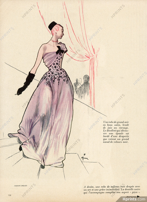 Robert Piguet 1946 Evening Gown René Gruau Fashion Illustration