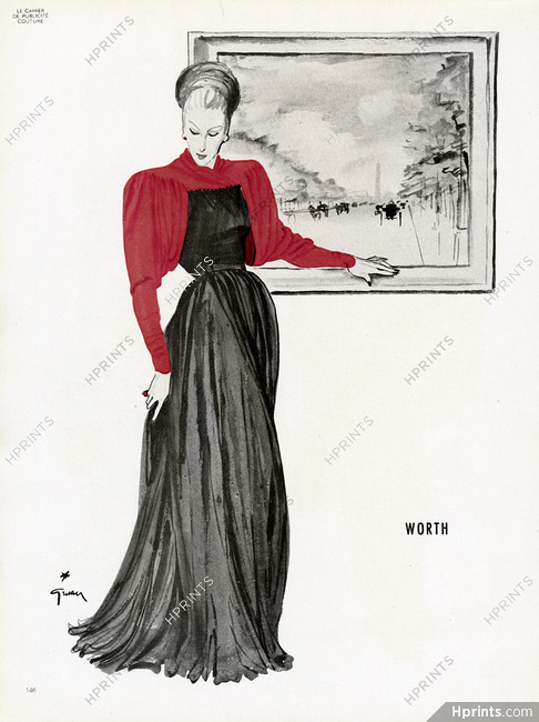 Worth 1945 Evening Gown René Gruau