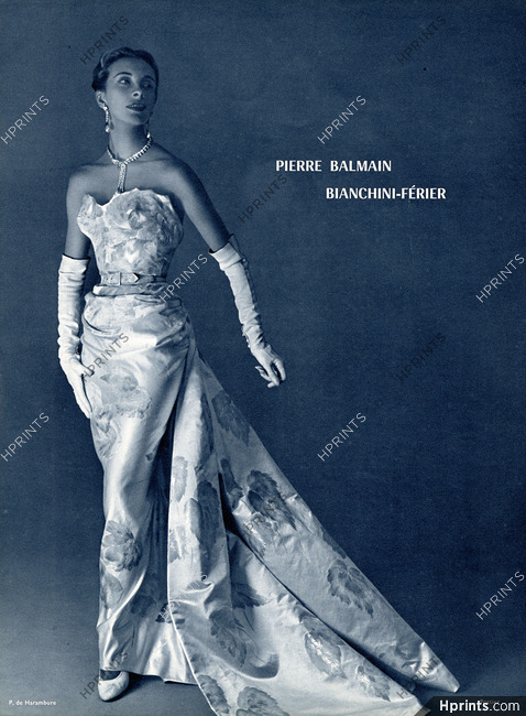 Pierre Balmain 1953 Evening Gown, Bianchini Férier, Photo Pottier