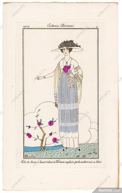 Charles Martin 1912 Journal des Dames et des Modes Costumes Parisiens N°5 Robe de linon