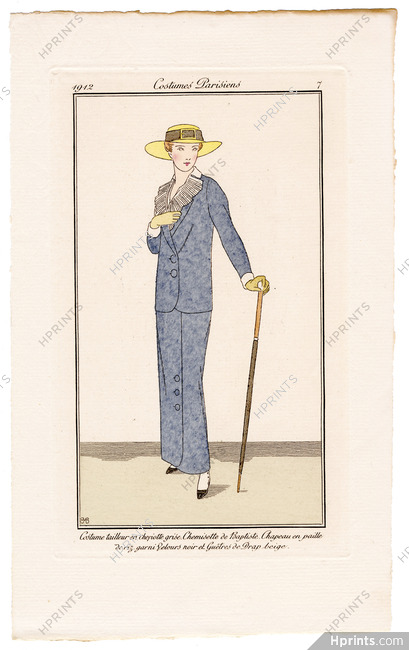 Bernard Boutet de Monvel 1912 Journal des Dames et des Modes Costumes Parisiens Pochoir N°7 Gaiters