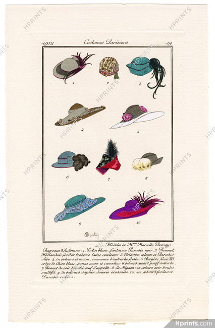 Charles Martin 1912 Journal des Dames et des Modes Costumes Parisiens Pochoir N°19 Modèles de Mme Marcelle Demay