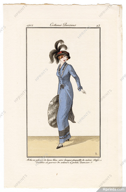 B. 1912 Journal des Dames et des Modes Costumes Parisiens Pochoir N°23