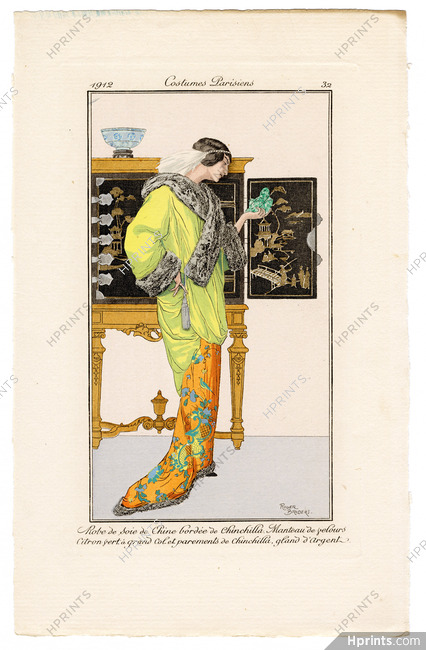 Roger Broders 1912 Journal des Dames et des Modes Costumes Parisiens N°32 Robe de Soie de Chine
