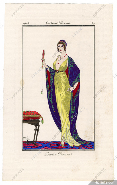 Armand Vallée 1913 Journal des Dames et des Modes Costumes Parisiens Pochoir N°52 Grande Parure