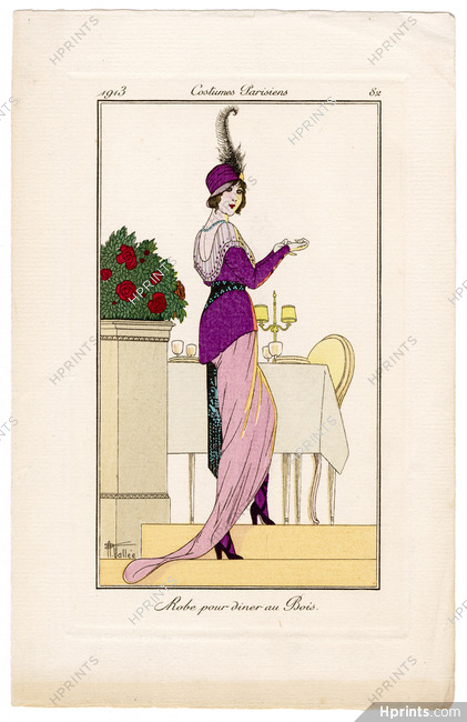 Armand Vallée 1913 Journal des Dames et des Modes Costumes Parisiens N°82 Robe pour diner au Bois
