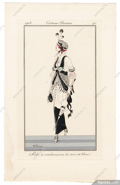 Henry Fournier 1913 Journal des Dames et des Modes Costumes Parisiens Pochoir N°93