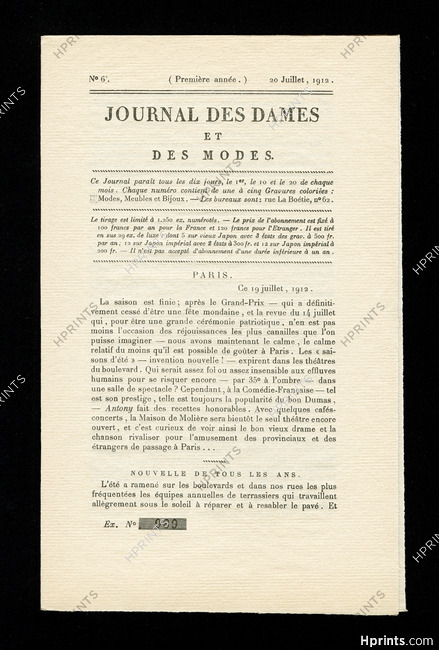 Journal des Dames et des Modes 1912 N°6, 8 pages