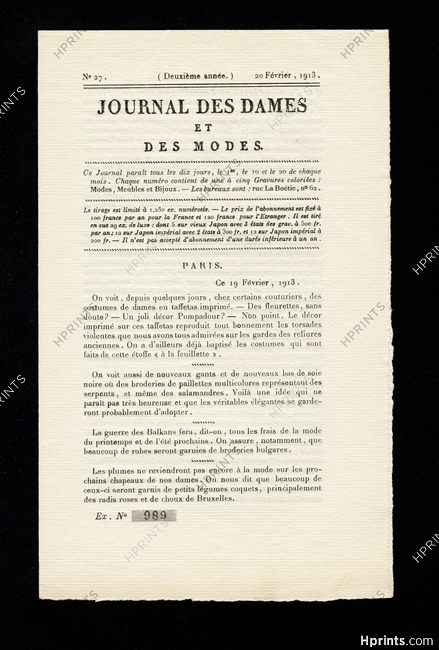 Journal des Dames et des Modes 1913 N°27, 8 pages