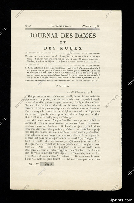 Journal des Dames et des Modes 1913 N°28, 8 pages